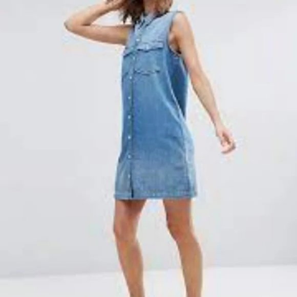 EDC by ESPIRIT 1990s style sleeveless demin jean shirt dress - Picture 2 of 12